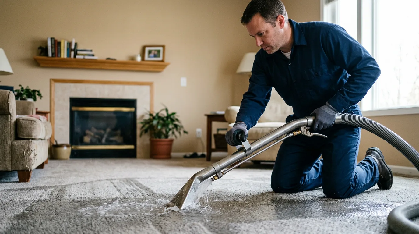 Water damage restoration technician working near Olathe, KS